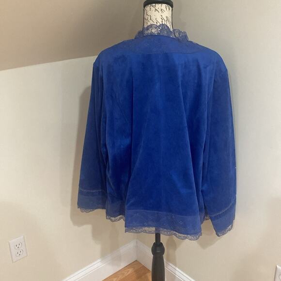 Victor Costa blue velvet ruffled lace Bolero Jacket - Picture 4 of 11
